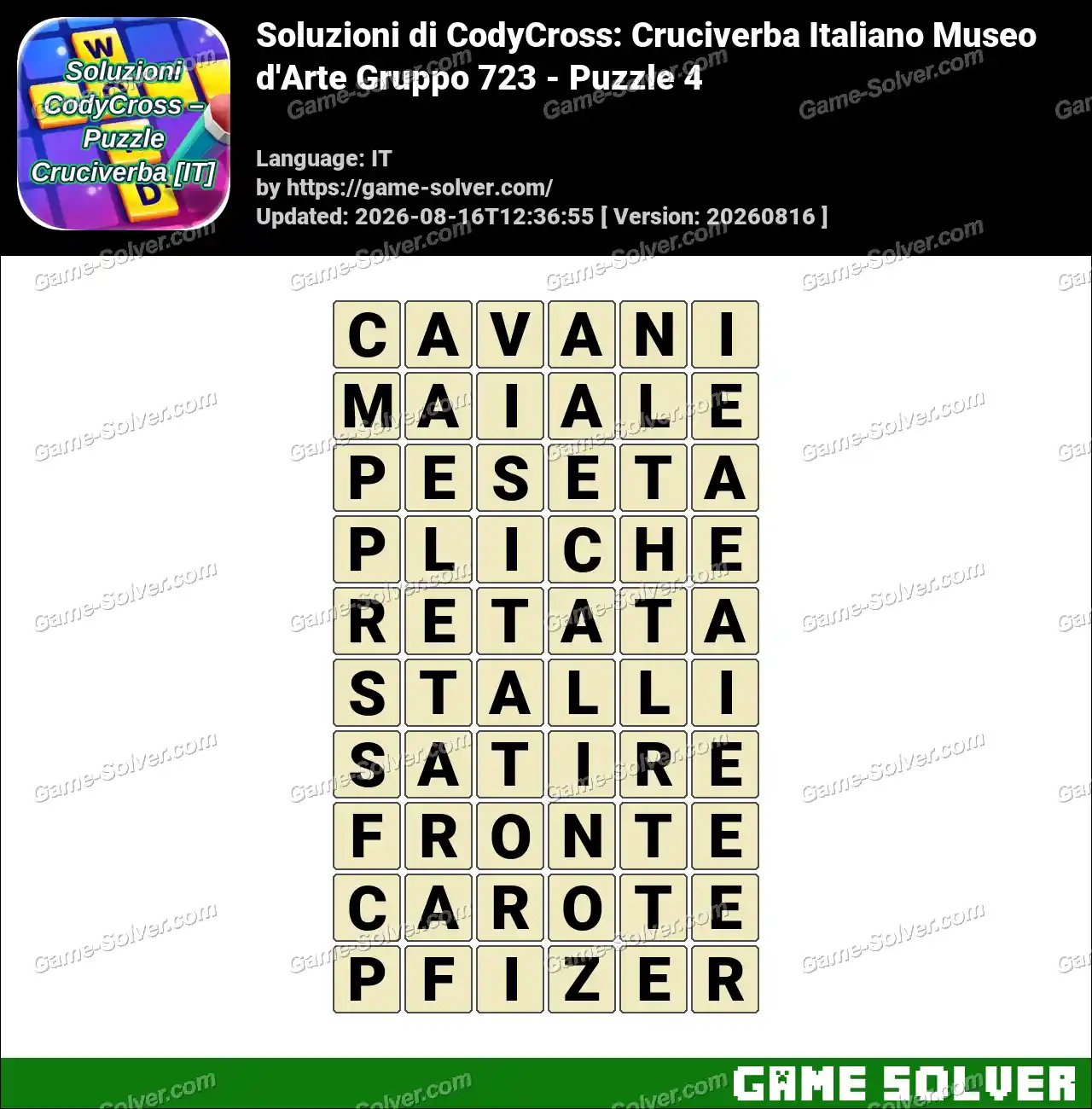 Soluzioni di CodyCross: Cruciverba Italiano Museo d’Arte Gruppo 723 – Puzzle 4